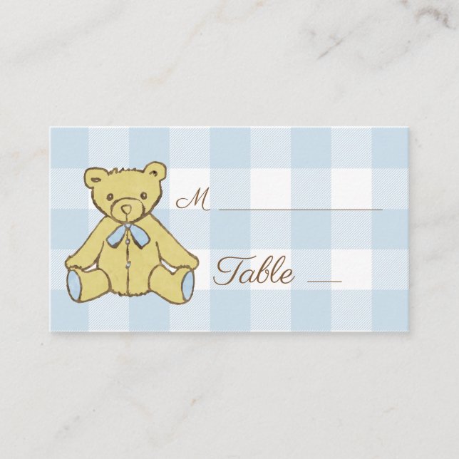 Baby Shower Boy Bear Blue White Play Placeringskort (Framsida)