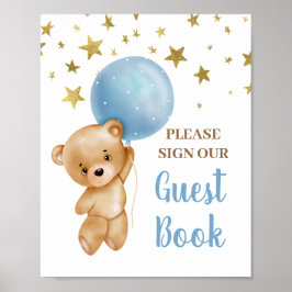 Baby Shower Boy Bear Guest Bok Poster