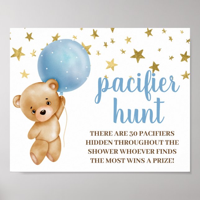 Baby Shower Boy Bear Nappar Hunt-tecken Poster (Framsidan)