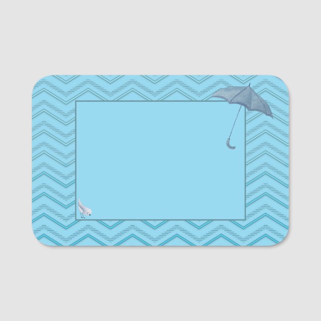 Baby Shower Boy Bird & Umbrella Namnbricka (Framsida)