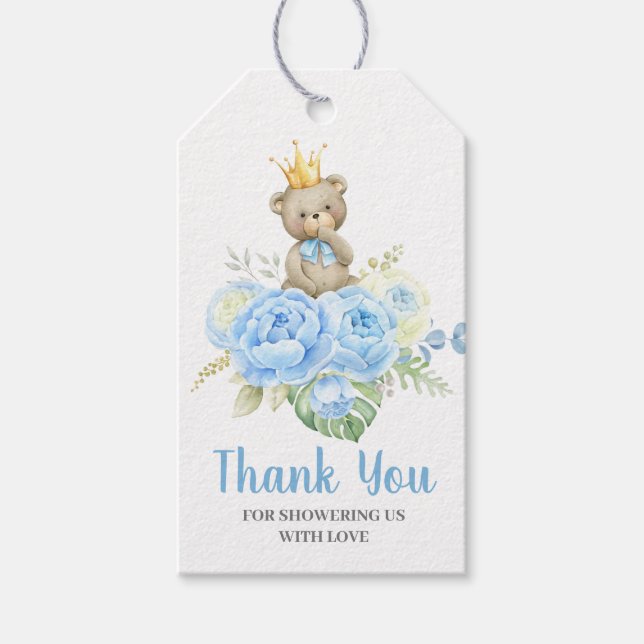Baby Shower Boy Blue Bear Presentetikett (Framsidan)