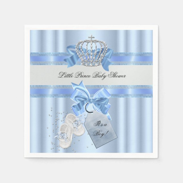Baby Shower Boy Blue Little Prince Krona 3a Pappersservett (Framsidan)