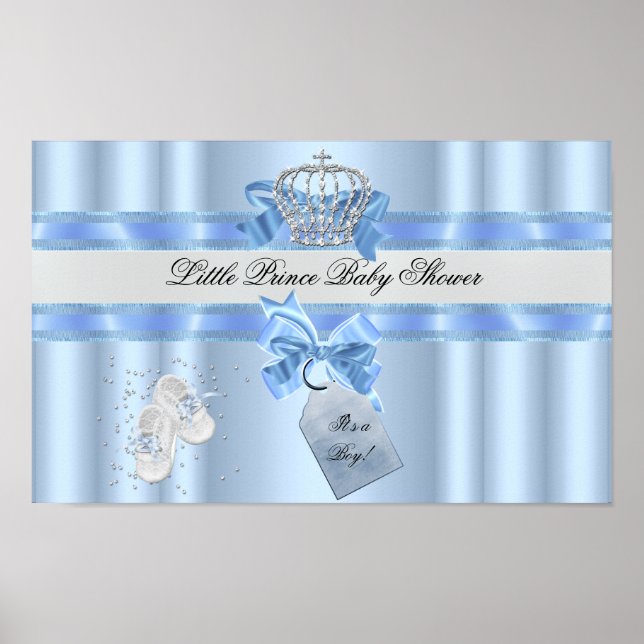 Baby Shower Boy Blue Little Prince Krona 3a Poster (Framsidan)