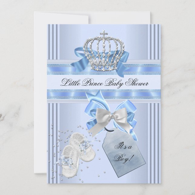 Baby Shower Boy Blue Little Prince Krona 5a Inbjudningar (Framsida)