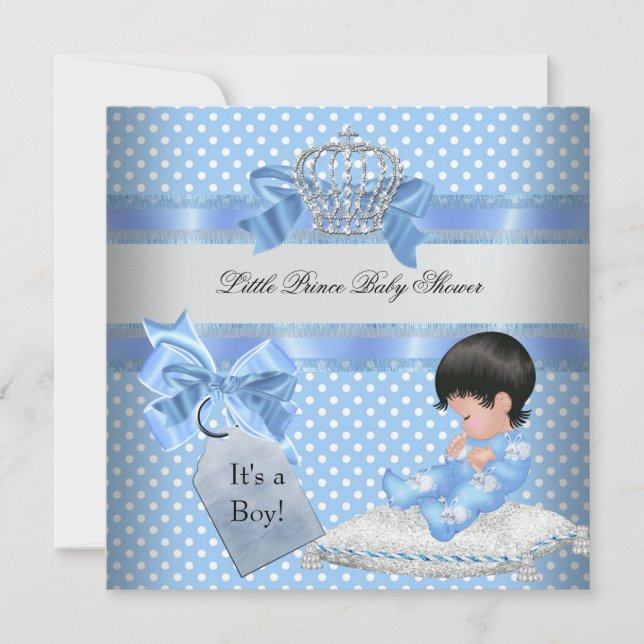 Baby Shower Boy Blue Little Prince Krona Inbjudningar (Framsida)