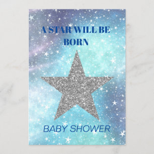 Baby Shower Boy Blue Modern Star är född Inbjudningar