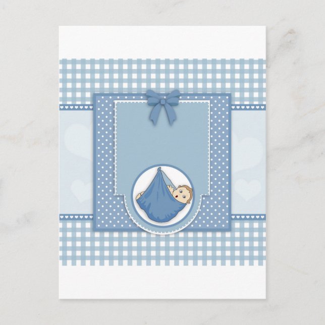 Baby Shower Boy Blue Mönster Party Nursery Art Inbjudan Vykort (Framsida)