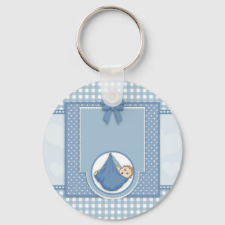 Baby Shower Boy Blue Mönster Party Nursery Art Nyckelring