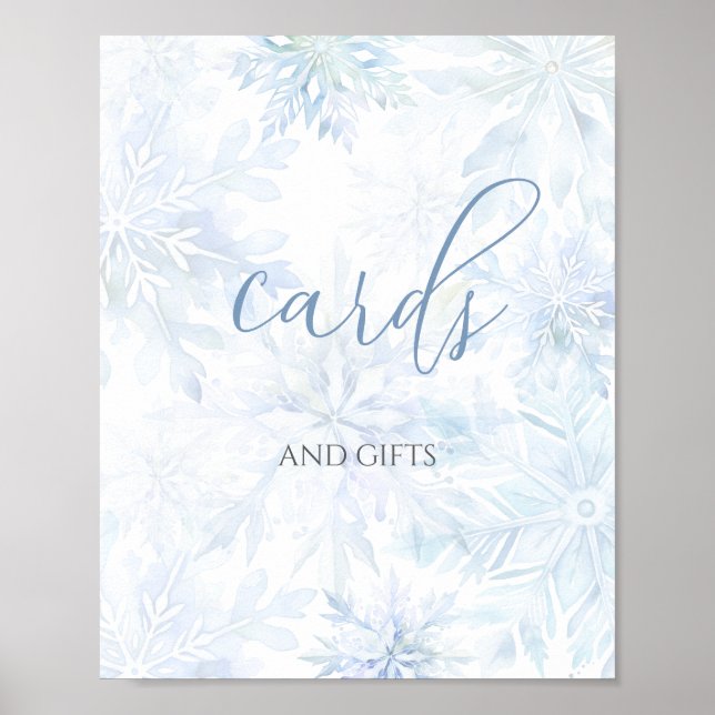 Baby Shower Boy Blue Snowflake Cards and Gifts  Poster (Framsidan)