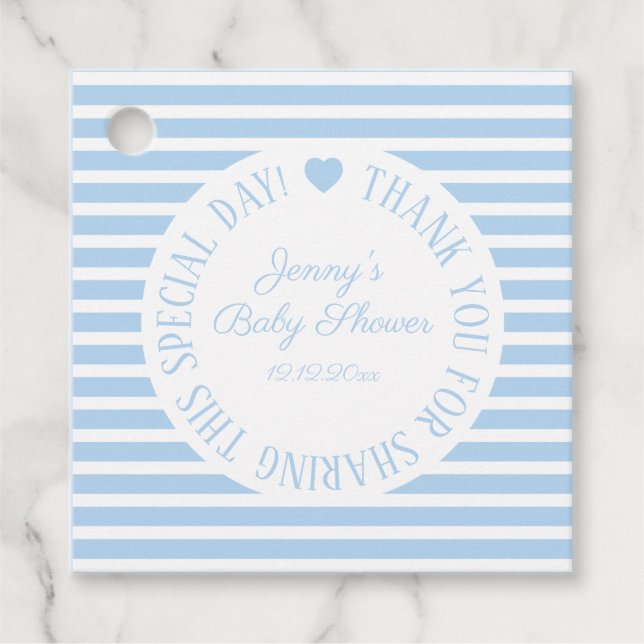 Baby Shower Boy Blue Tack Faveart Modern Gåvor Etiketter (Framsida)