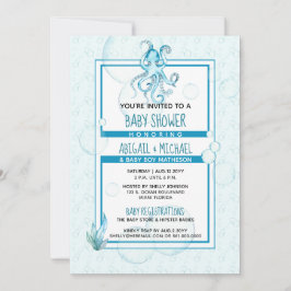 Baby Shower #Boy Blue & Teal Watercolor #Octopus Inbjudningar