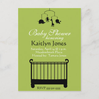 Baby Shower - Boy, crib med mobil Inbjudan Vykort