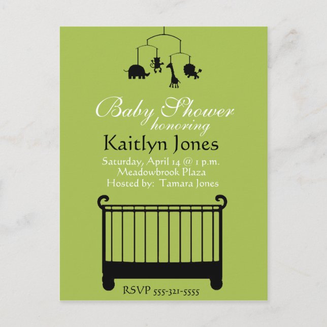 Baby Shower - Boy, crib med mobil Inbjudan Vykort (Framsida)