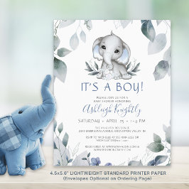 Baby Shower Boy Elephant Watercolor Budget Inbjuda