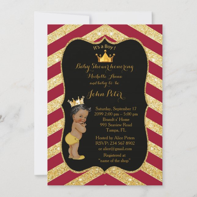 Baby Shower BOY,golden Chevron stil chivalry,guld Inbjudningar (Framsida)