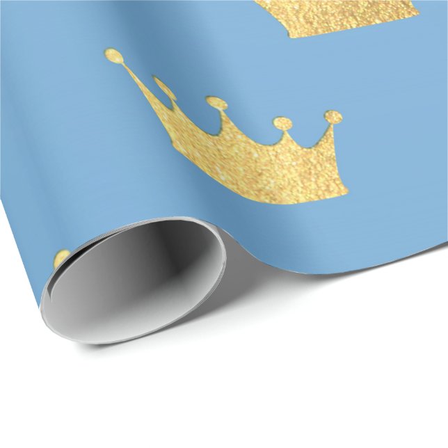 Baby Shower Boy Golden Krona Blue Vip Presentpapper (Rullad Hörn)