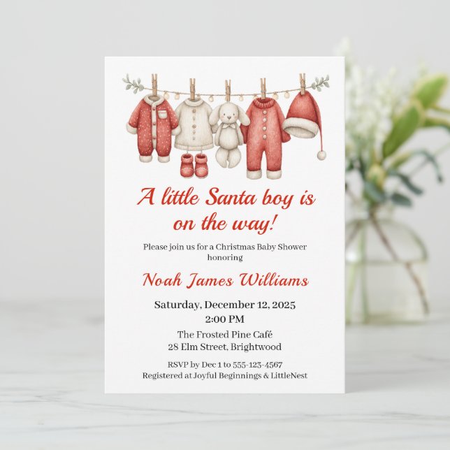 Baby Shower Boy | inbjudan till Santa Baby (Stående Fram)