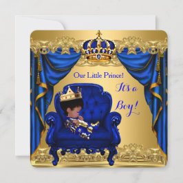 Baby Shower Boy Little Prince Royal Blue Golden Inbjudningar