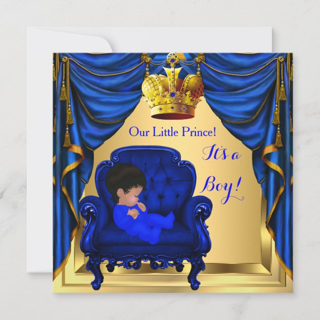 Baby Shower Boy Little Prince Royal Blue Guld 2a Inbjudningar (Framsida)