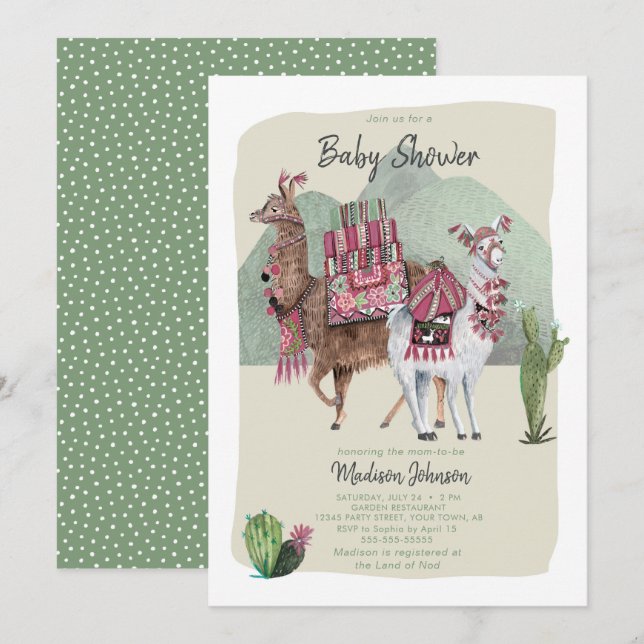 Baby Shower Boy | Llamas & Cactus | Inbjudan (Fram/baksida)