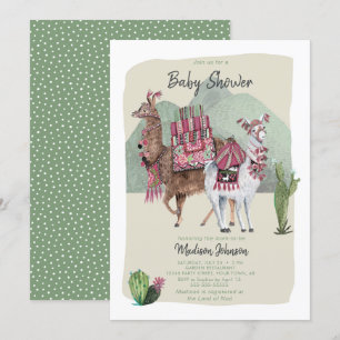 Baby Shower Boy Llamas & Cactus Inbjudan