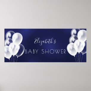 Baby Shower boy navy blue white balloons namn Poster