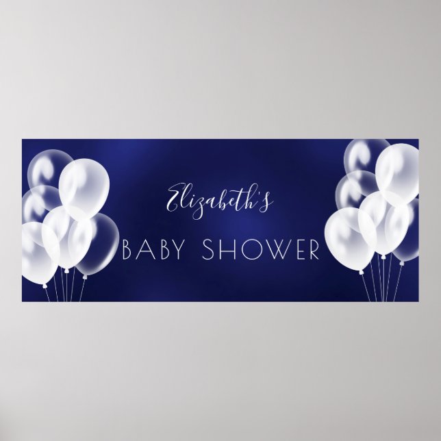 Baby Shower boy navy blue white balloons namn Poster (Framsidan)