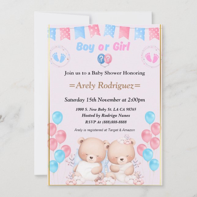 Baby shower boy or girl invitation inbjudningar (Framsida)