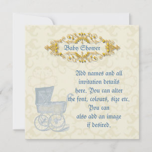 Baby Shower Boy- Ornate guld vintage blue pram Inbjudningar