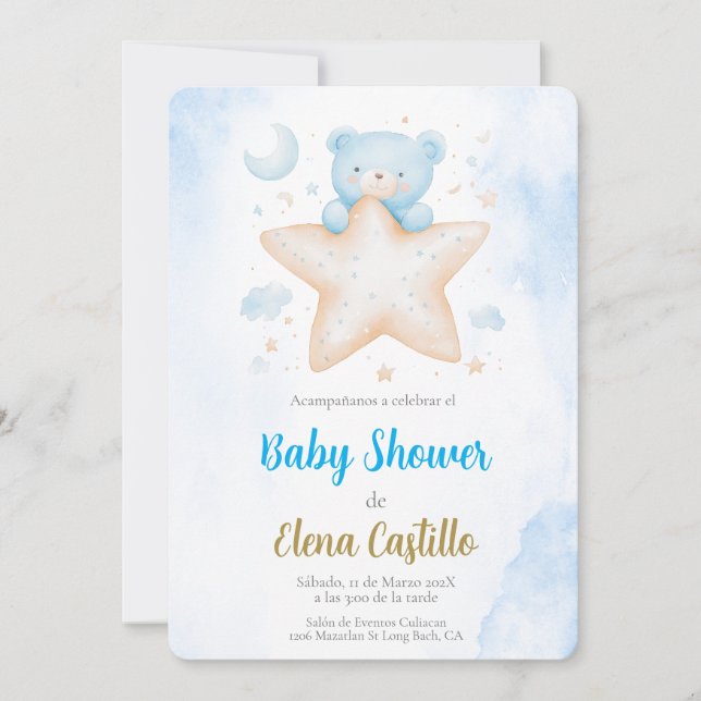 Baby Shower boy på spanska Inbjudningar (Framsida)