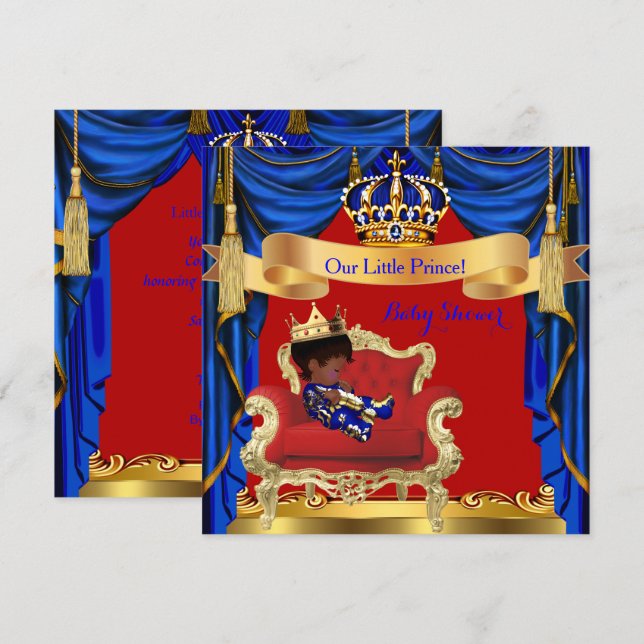 Baby Shower Boy Prince Royal Blue Red Ethnic Inbjudningar (Fram/baksida)