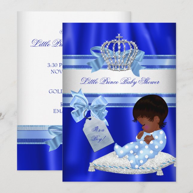 Baby Shower Boy Royal Blue Little Prince Ethnic Inbjudningar (Fram/baksida)
