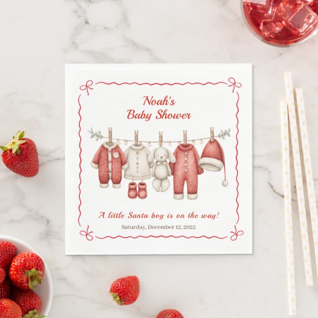 Baby Shower Boy | Santa Baby Red & White Pappersservett (Insitu)