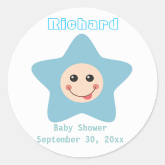 Baby Shower Boy Sticker Inbjudan Runt Klistermärke