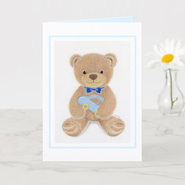 Baby Shower Boy Teddy Bear Folded Greeting Card Kort (Liten växt)