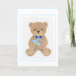 Baby Shower Boy Teddy Bear Folded Greeting Card Kort