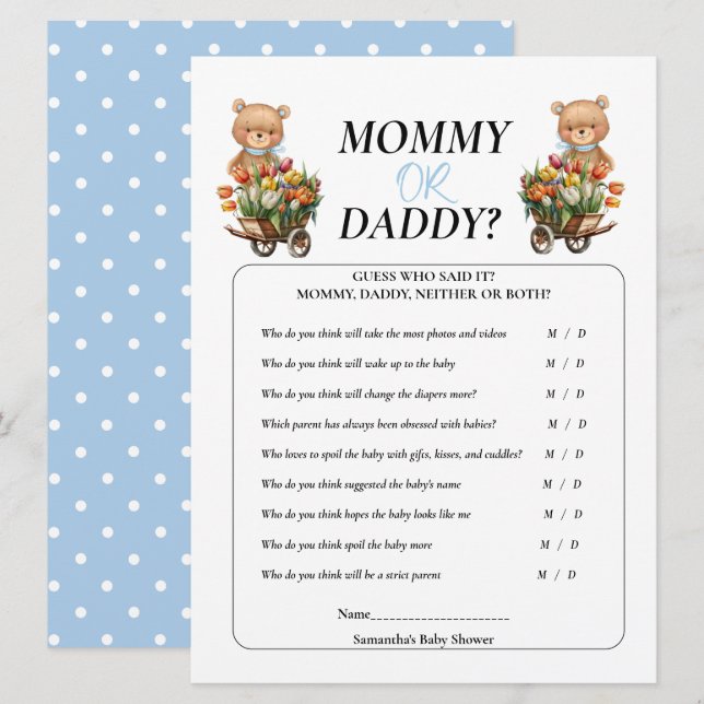 Baby Shower Boy Teddy Mamma pappa Rustic Blommigt Inbjudningar (Fram/baksida)