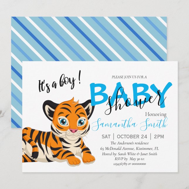 Baby Shower Boy tiger Meddelande (Fram/baksida)