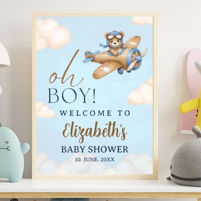 Baby Shower Boy with Adorable Pilot Teddy Bear Poster (Skapare uppladdad)