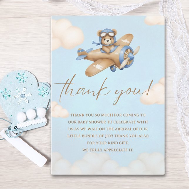 Baby Shower Boy with Adorable Pilot Teddy Bear Tack Kort (Skapare uppladdad)