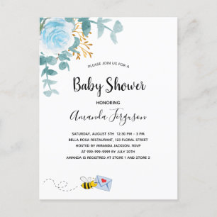 Baby Shower boyblå blommigt grey mamma to be Vykort