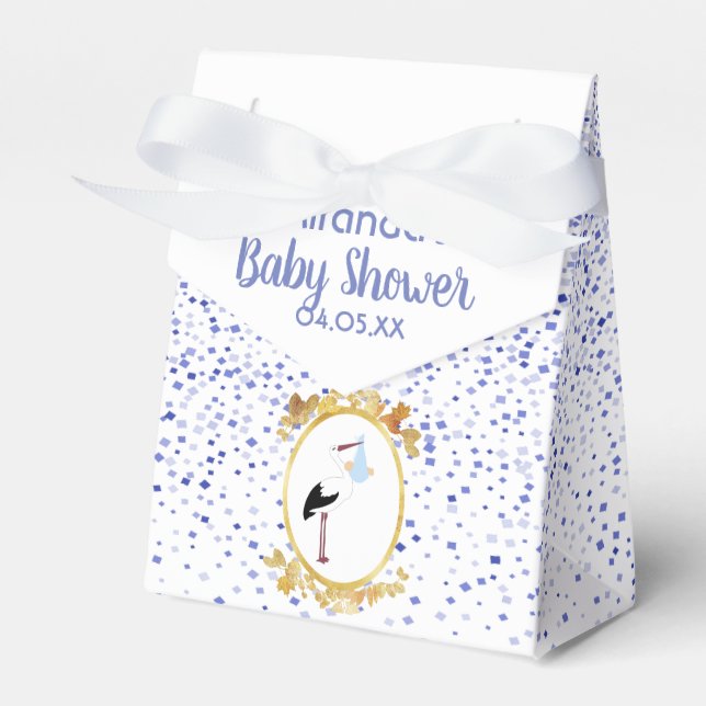 Baby Shower boyblå vit stork monogram Presentaskar (Framsidan Sidan)