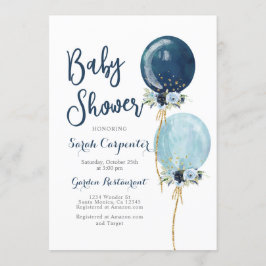 Baby Shower boyens blå ballonger Inbjudningar