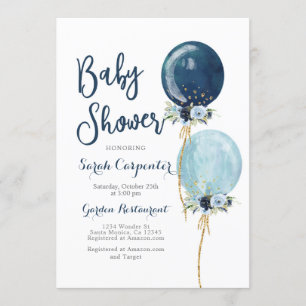 Baby Shower boyens blå ballonger Inbjudningar