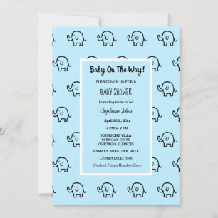 Baby Shower Boys Girls Elephant Mönster Blue Cute Inbjudningar