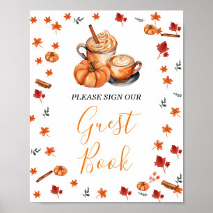 Baby Shower Brewing Pumpkin Spice Guest Bok Poster