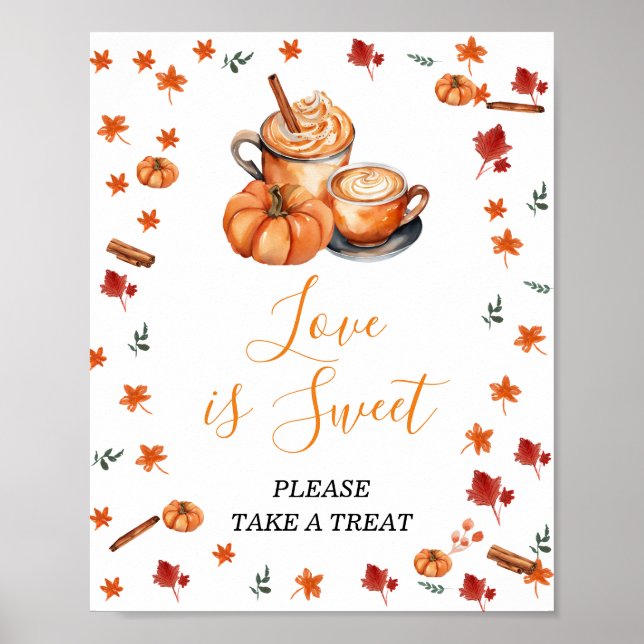 Baby Shower Brewing Pumpkin Spice Kärlek är Sweet Poster (Framsidan)