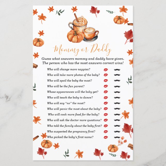 Baby Shower Brewing Pumpkin Spice Mamma eller papp (Framsida)