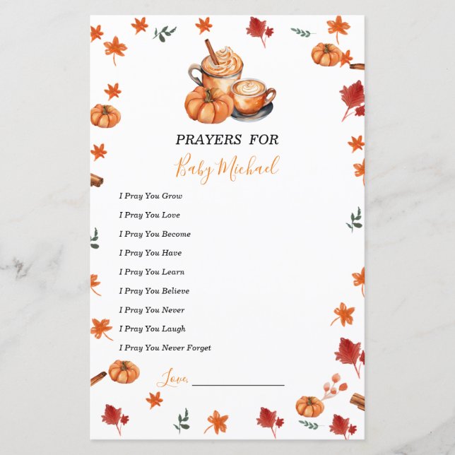 Baby Shower Brewing Pumpkin Spice Prayers för Baby (Framsida)