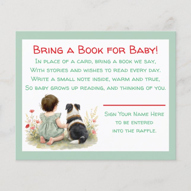 Baby Shower Bring a Book for Baby Raffle Flygblad (Framsidan)